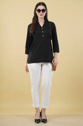 BLACK LINEN SHORT KURTA